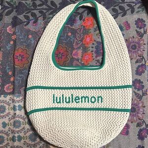 lululemon Cream and Green Knit Shoulder Bag